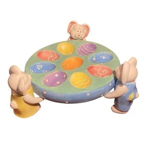 Garden Ridge Colorful Bunny Rabbit Ceramic Deviled Egg Holder Tray
